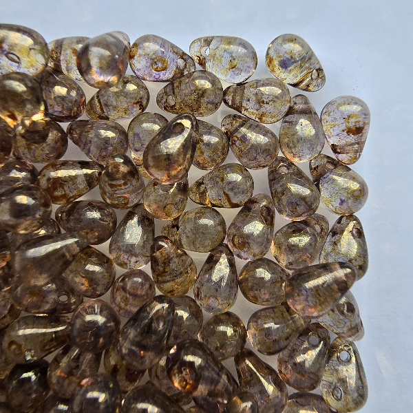 Gibigyongy.hu - Cseh préselt csepp 4x6 mm LG00030 Luster Transparent Gold/Sm. Topaz