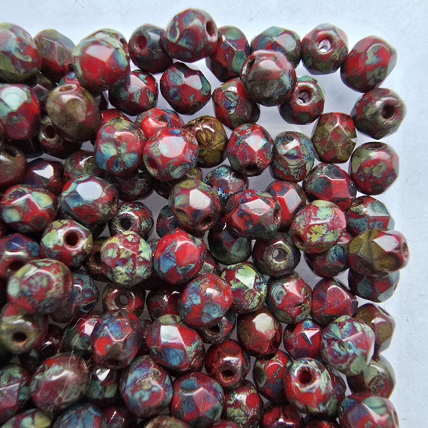 Gibigyongy.hu - Cseh Csiszolt 4 mm T93200 Opaque Red Picasso