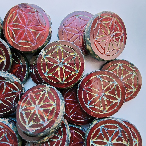 Gibigyongy.hu - Table Cut Flower of life 19x5 mm 91260-86805 Milky Red Travertin