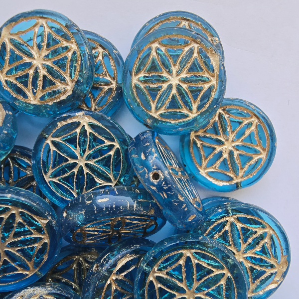 Gibigyongy.hu - Table Cut Flower of life 19x5 mm 60020-55302 Transparent Aquamarine Gold